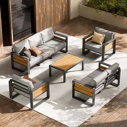 ZANDOR Aluminum Outdoor Patio Furniture Set, 5-Piece Metal Modern Outside Sectional Conversation Lawn Furniture