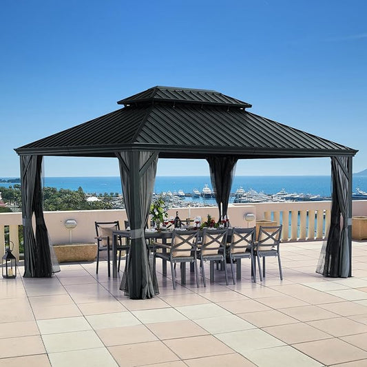 LeDoasis Blazar Hardtop Gazebo 12' X 16' with Nettings and Curtains